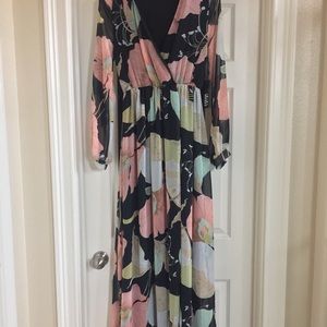 WATER LILIES BLACK FLORAL PRINT MAXI DRESS